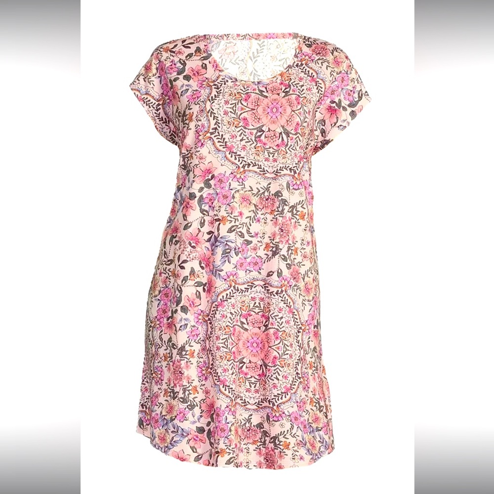 Johnny Was Pink Floral Short Sleeve Nightshirt